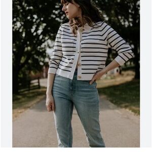 Sezane Betty Nautical Striped Knit Cardigan